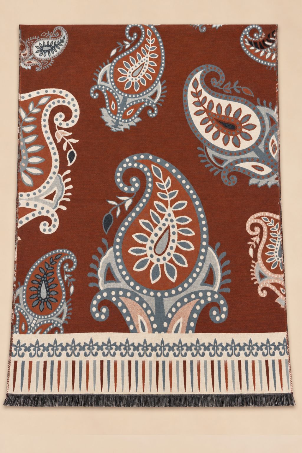 Beige Paisley Fringe Scarf