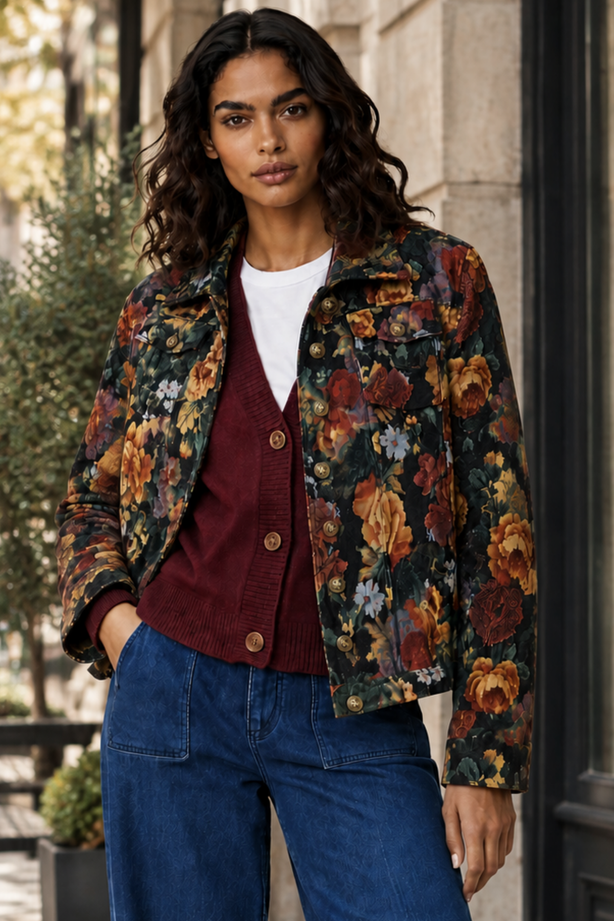 Tatiana Floral Jacket Woven Jacquard Button-Front