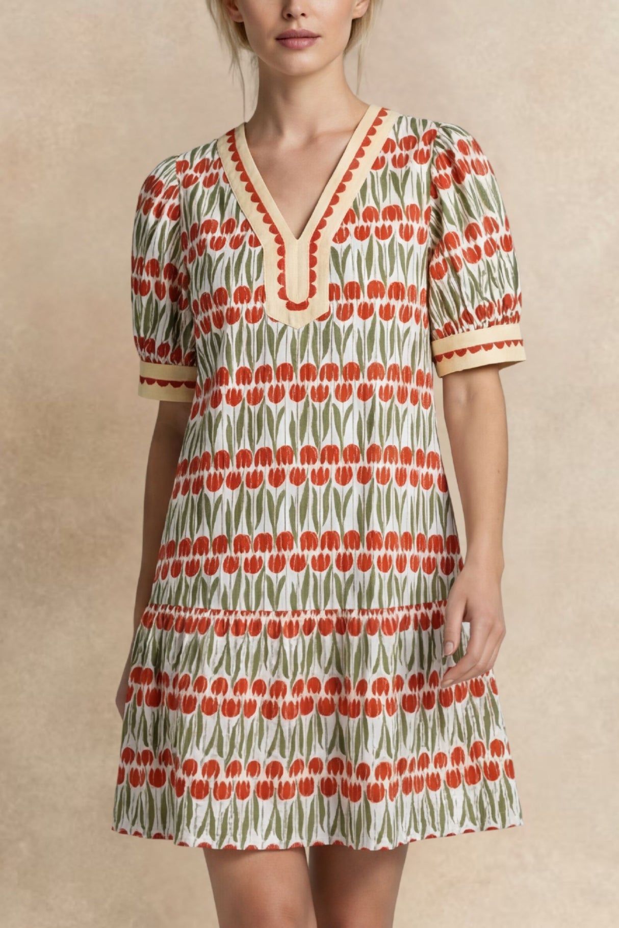 Linda Robe Mini Coton Imprimé Fleuri Manches Courtes Bouffantes
