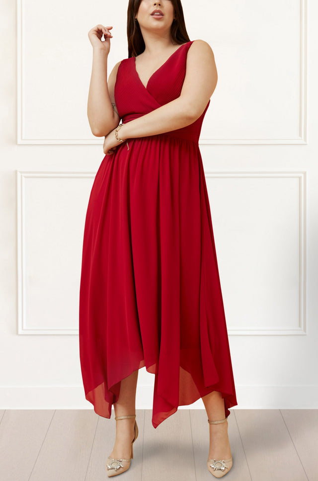 Scarlett Midi Dress Handkerchief Hem Red