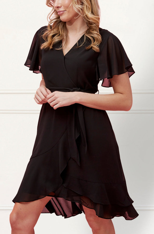 Corrine Crossover Dress Waist Tie Black