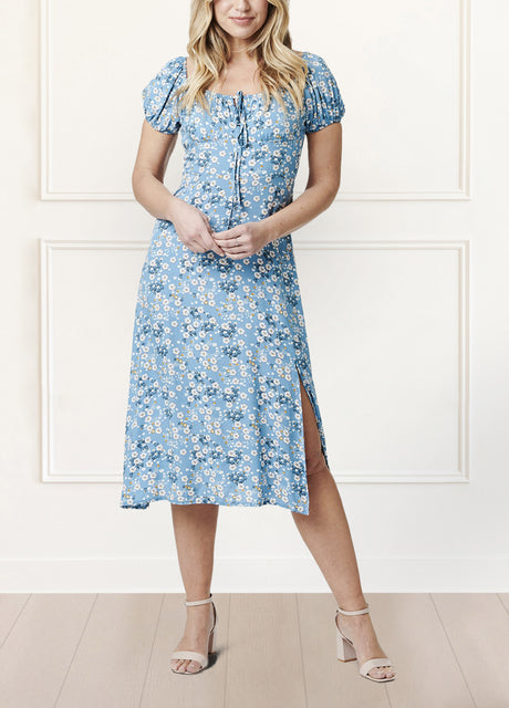 Alba Dress Peasant Style Ditsy Floral Print Blue - healthydessertscatering
