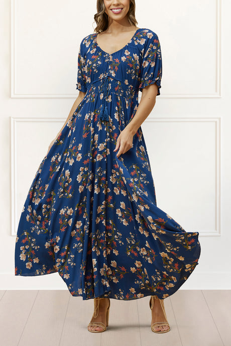 Carla Maxi Dress Floral Puff Short Sleeves - healthydessertscatering