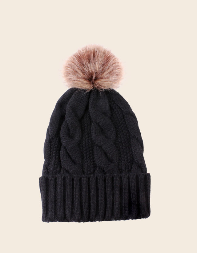 Beannie Hat Pompom Cable Knit - Onze Montreal Black Onze Montreal