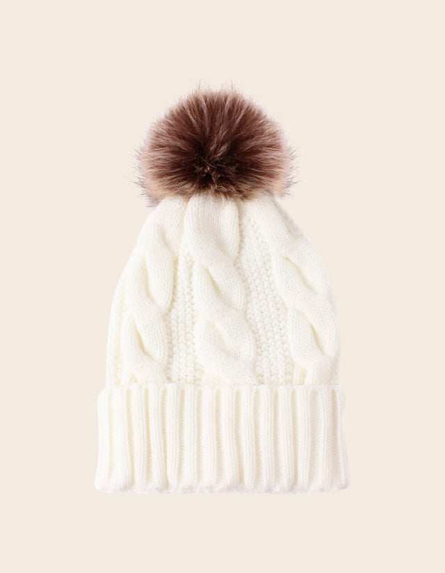 Beannie Hat Pompom Cable Knit - Onze Montreal White Onze Montreal