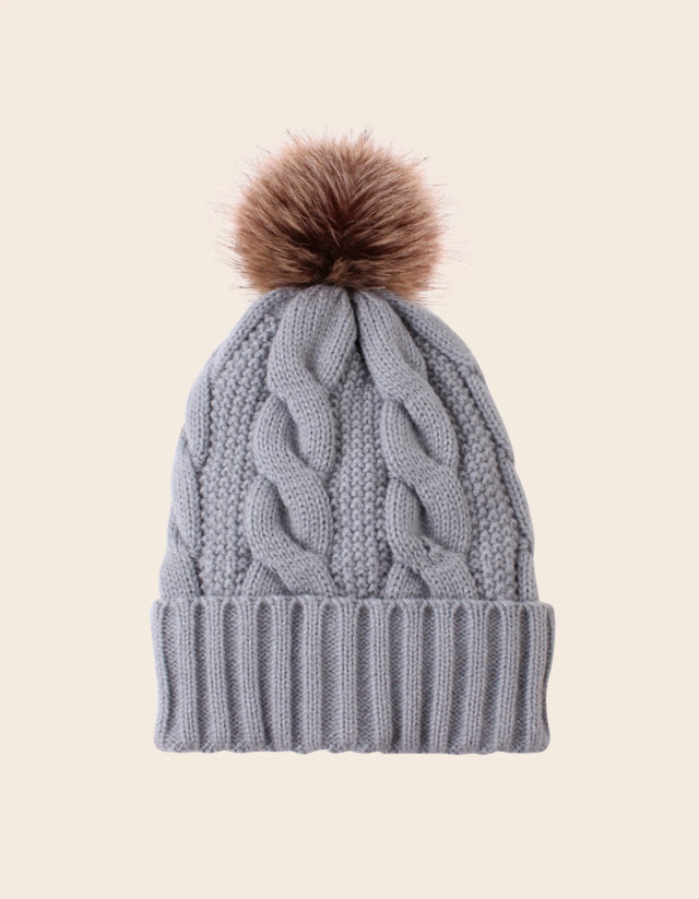 Beannie Hat Pompom Cable Knit - Onze Montreal Grey Onze Montreal