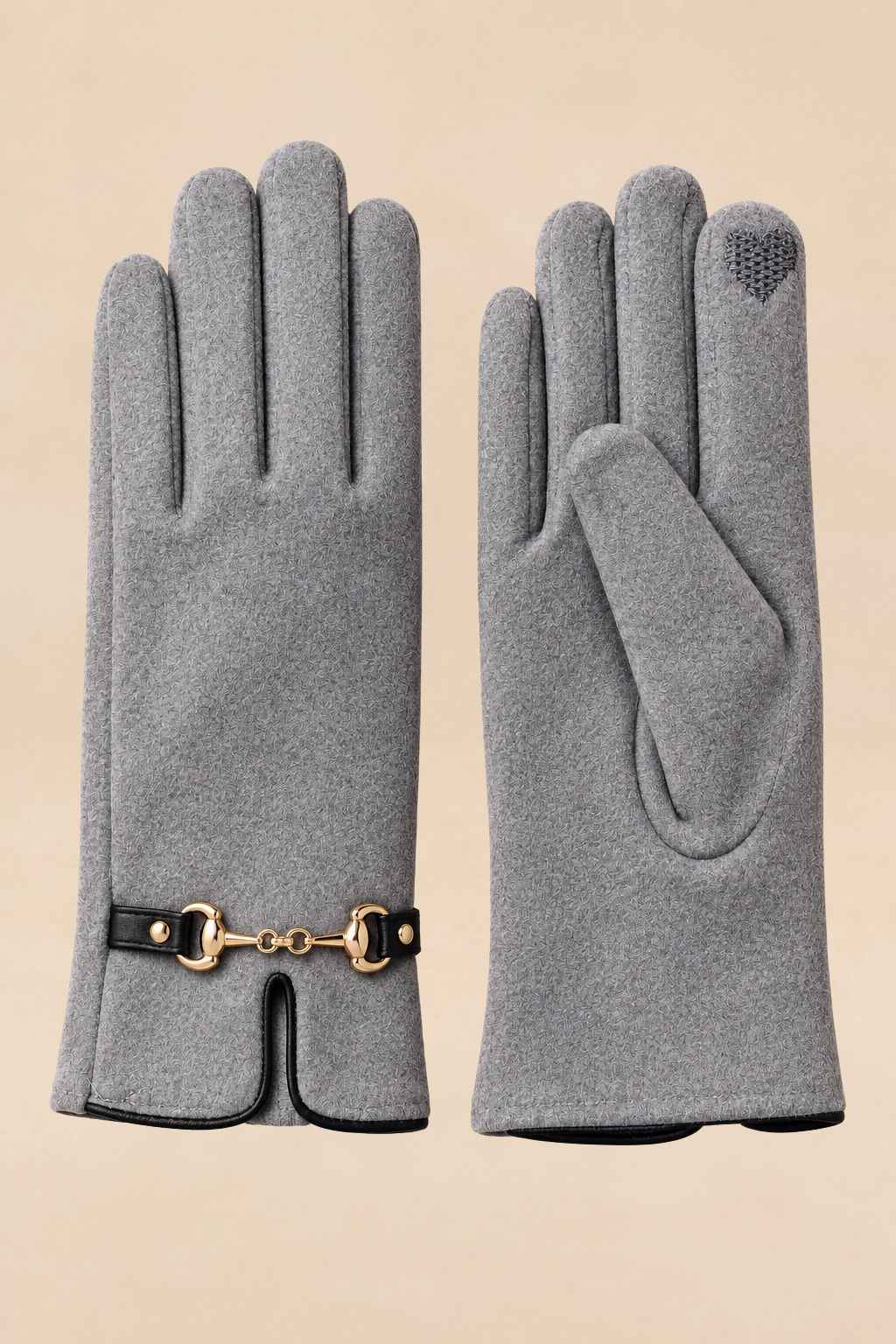 Grey Winter Gloves Chain Detail