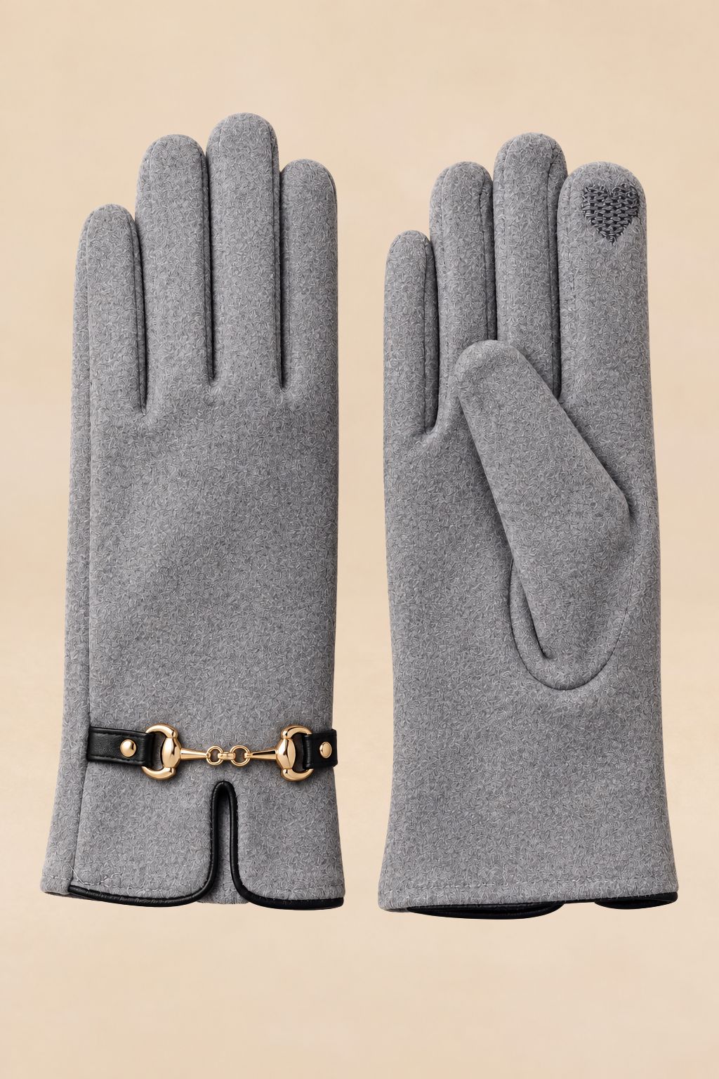 Gants D'hiver Gris Détail Chaîne