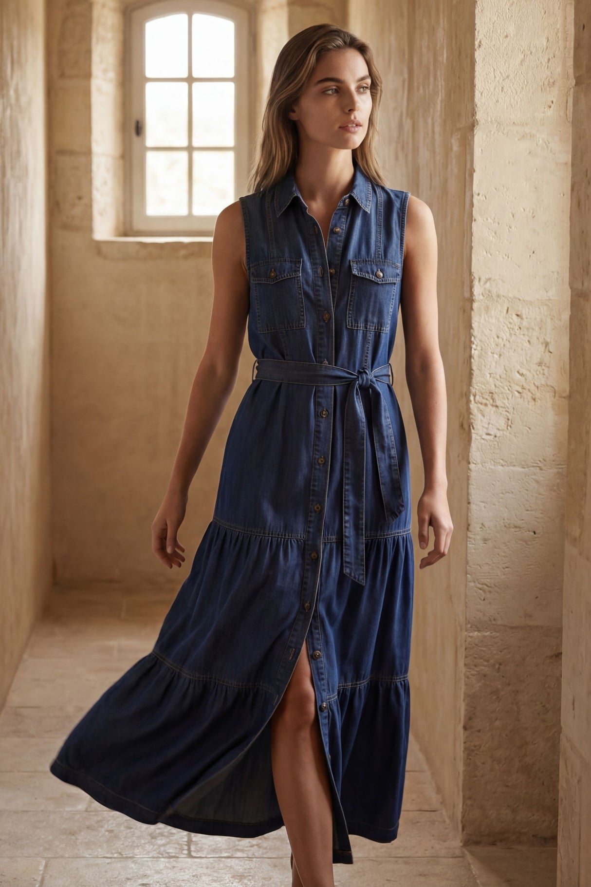 Velma Robe Jean Boutons Sans Manches
