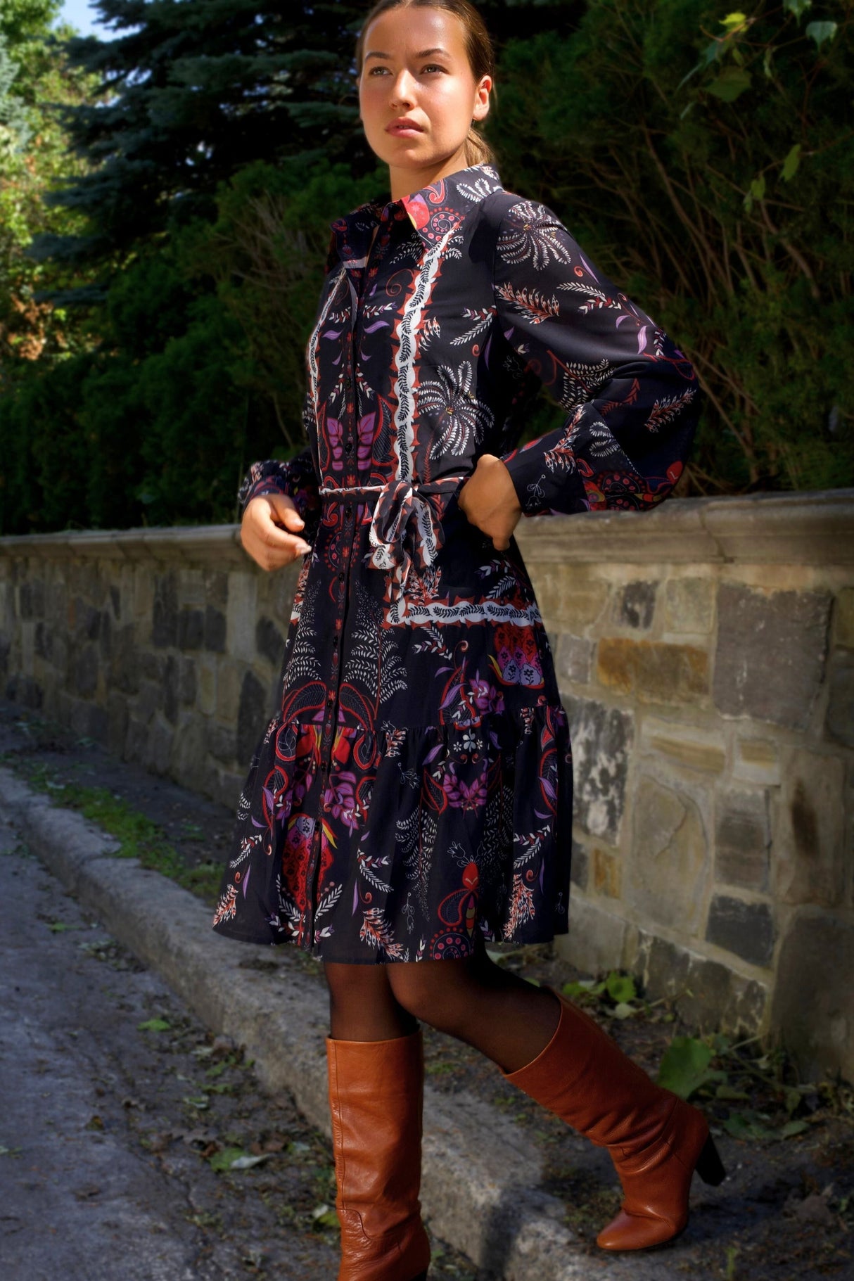 Etna Black Boho Shirt Dress
