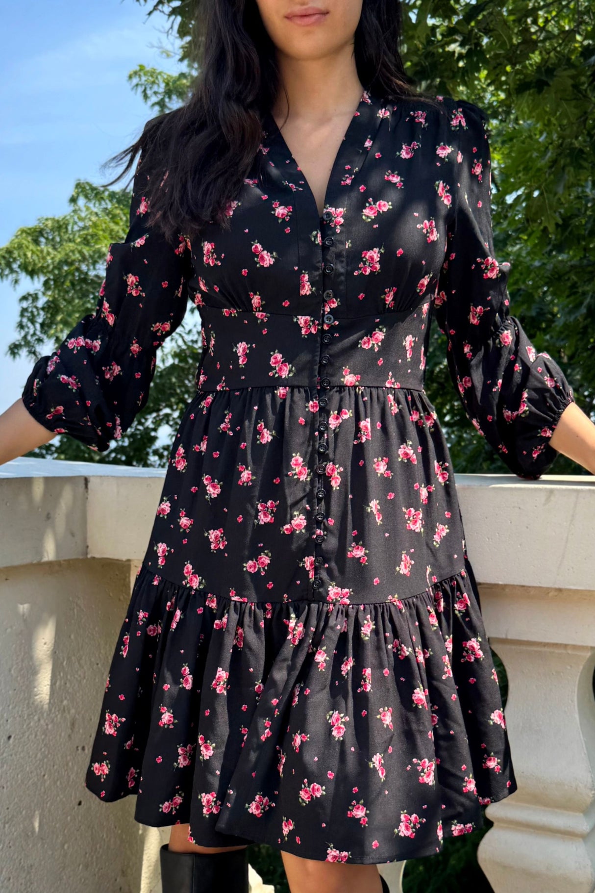 Mila Black Floral Button Dress