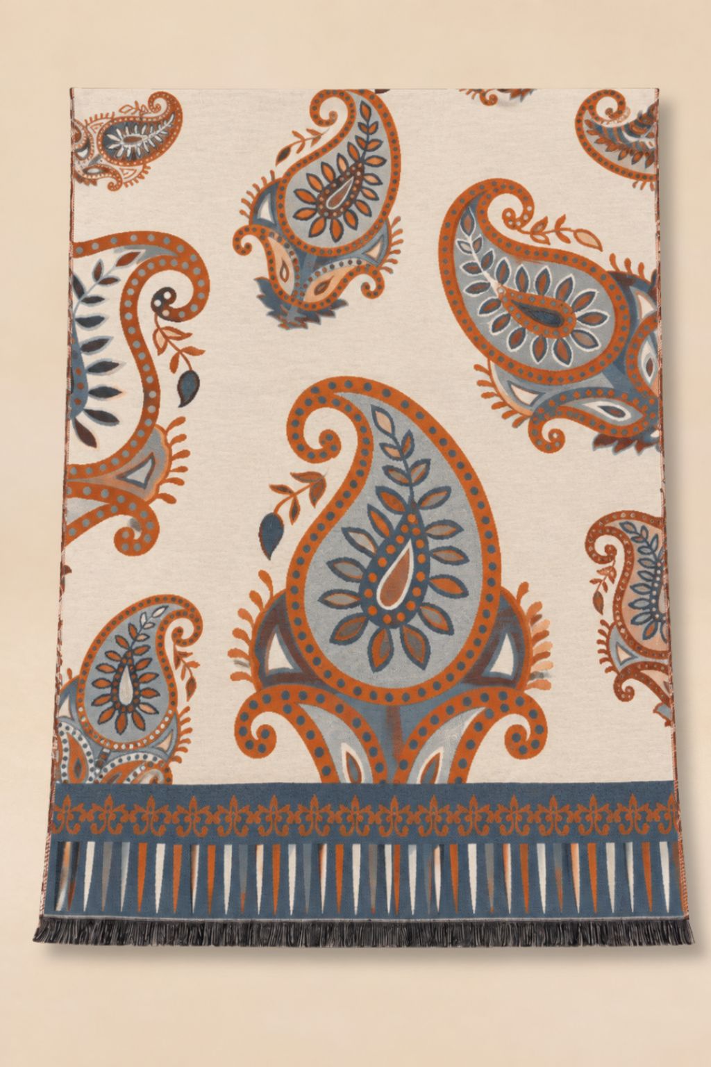 Beige Paisley Fringe Scarf