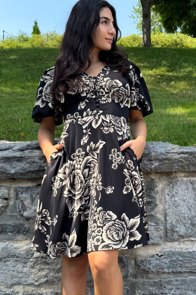 Lottie Black Floral Fit & Flare Dress