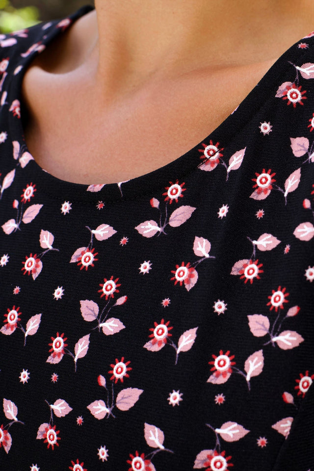 Daisie Black Fit & Flare Mesh Dress Pink Floral Print