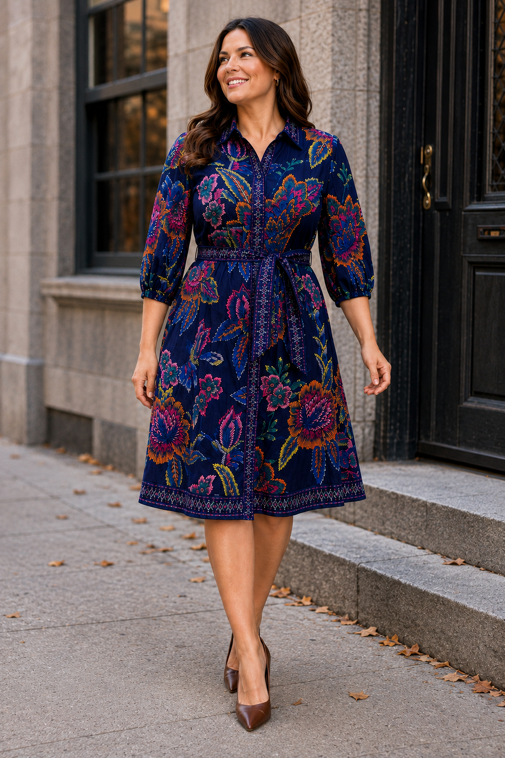 Robe-chemisier Adelina bleu marine à imprimé floral