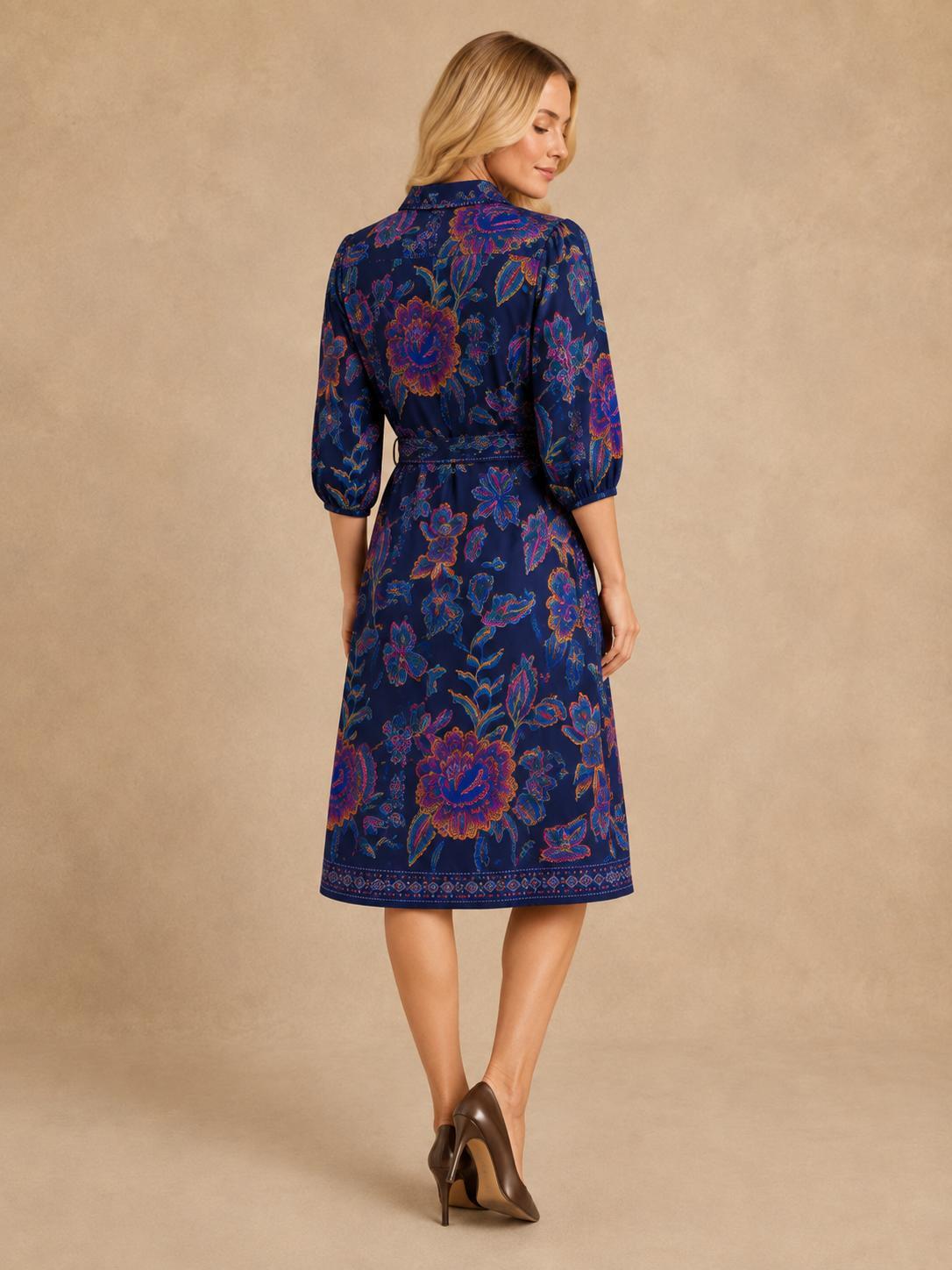 Robe-chemisier Adelina bleu marine à imprimé floral