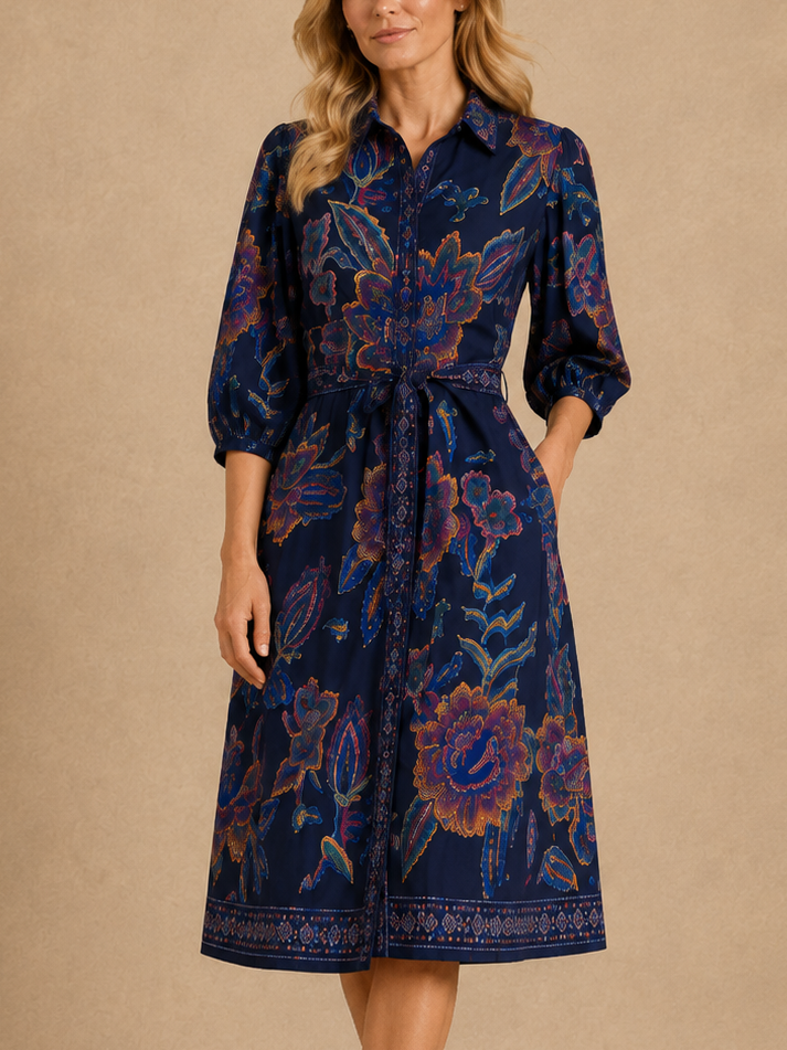 Robe-chemisier Adelina bleu marine à imprimé floral