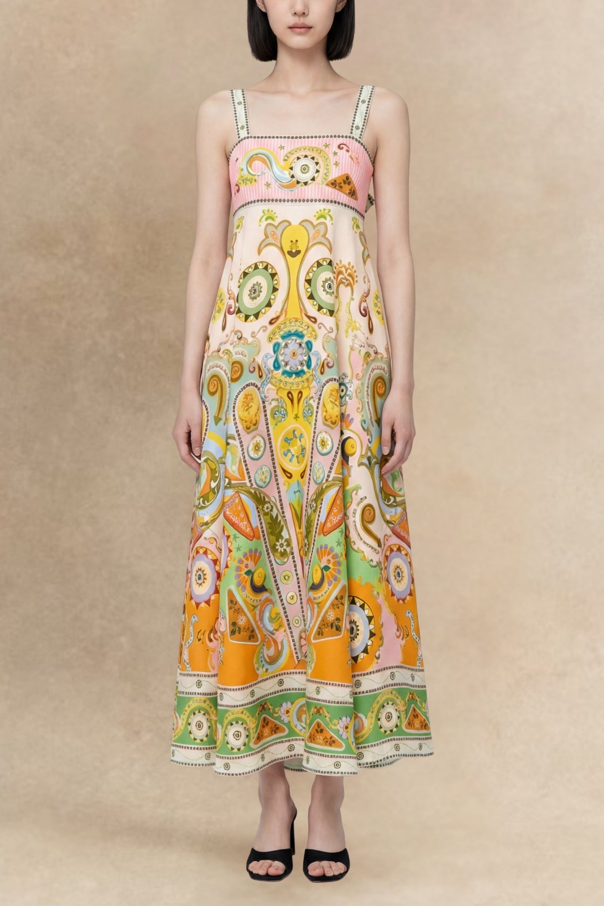 Adella Robe Été Encolure Carrée Imprimé Cachemire