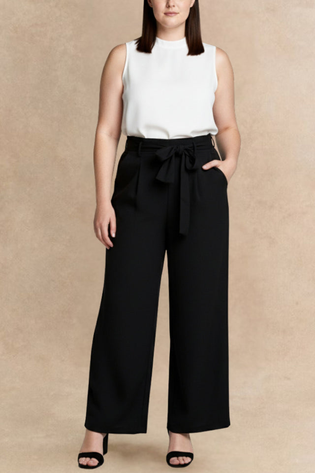 Alba Pantalon Noir Taille Froncée Jambe Droite Taille Élastique Femme