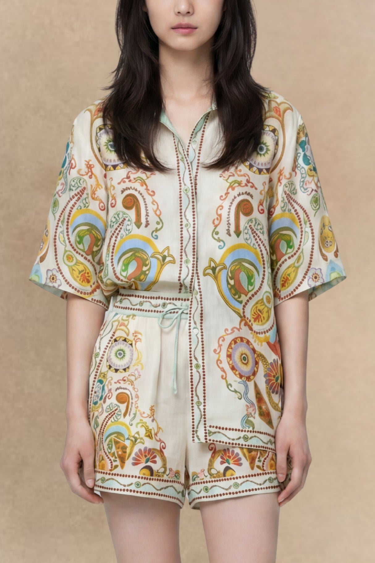 Amandine Printed Button Up Shirt and Shorts Set