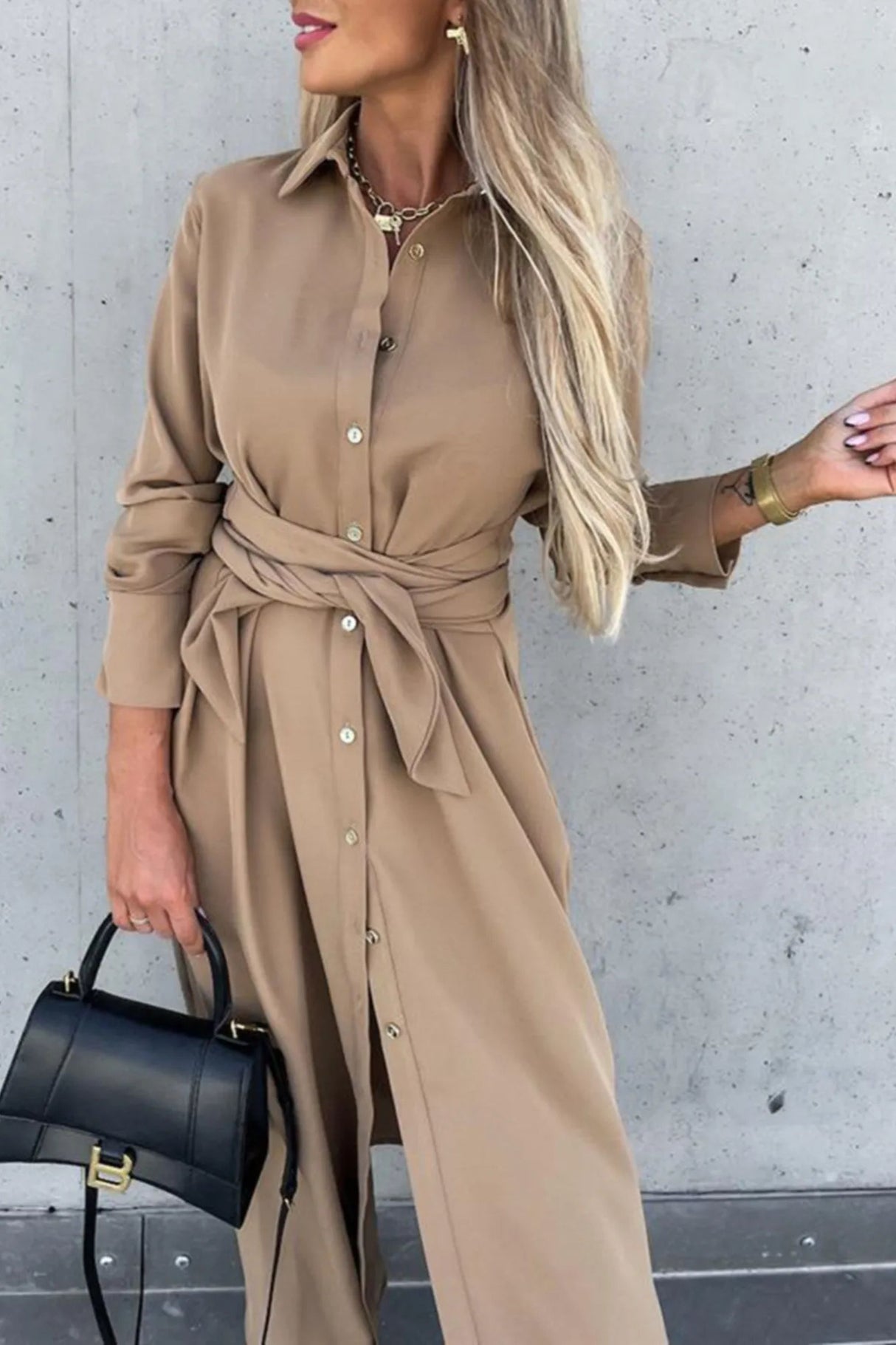 Annalisa Button Front Long Sleeve Shirt Dress