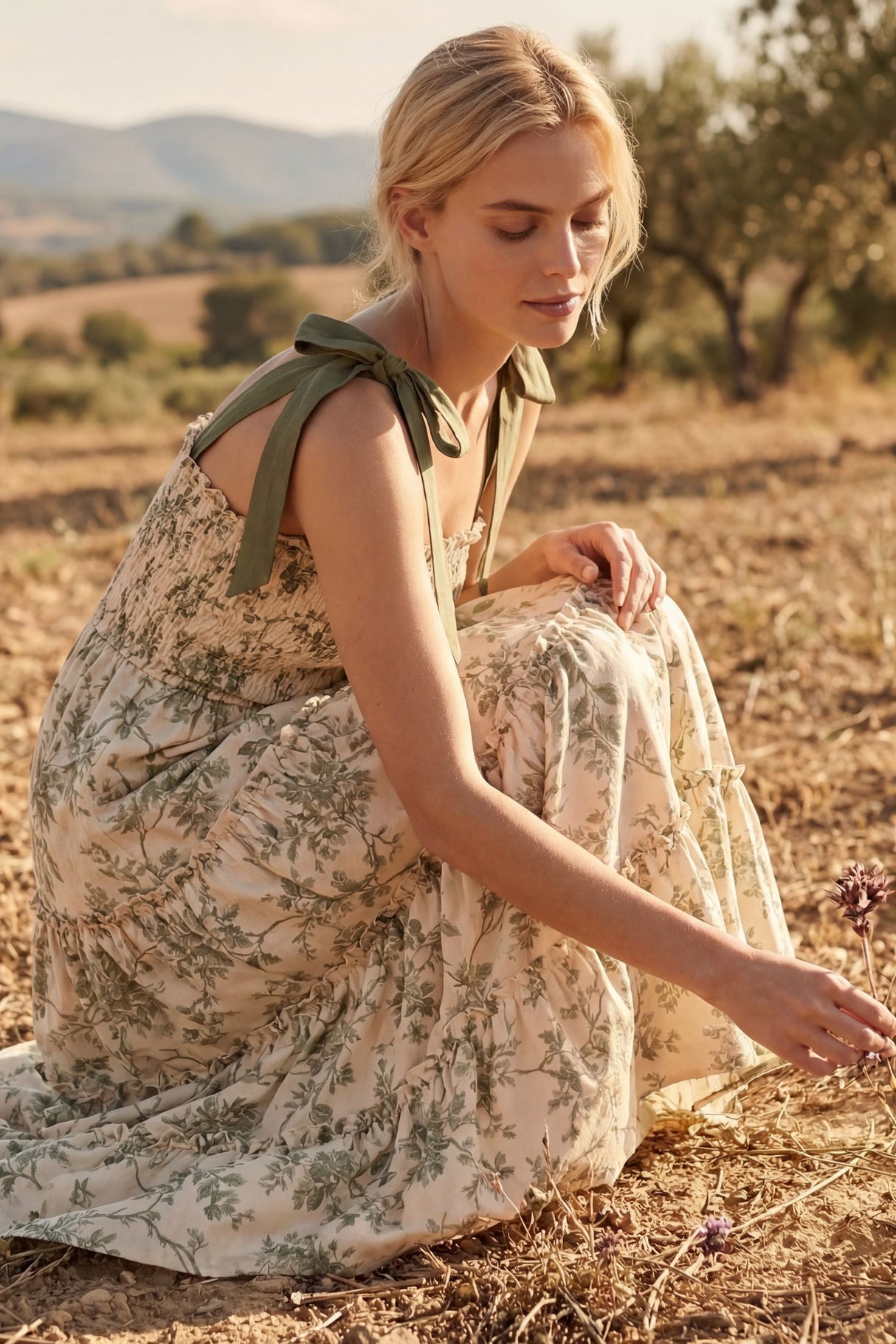 Anya Robe Midi Étagée Imprimé Floral Bretelles Nouer