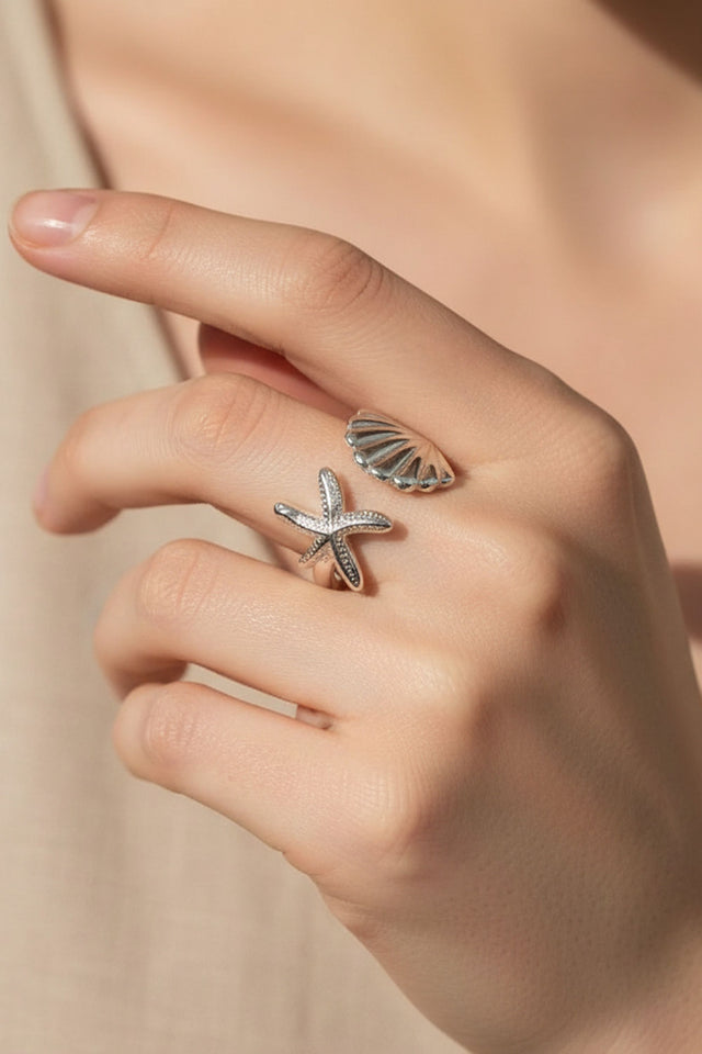 Ariel Starfish & Seashell Open Ring