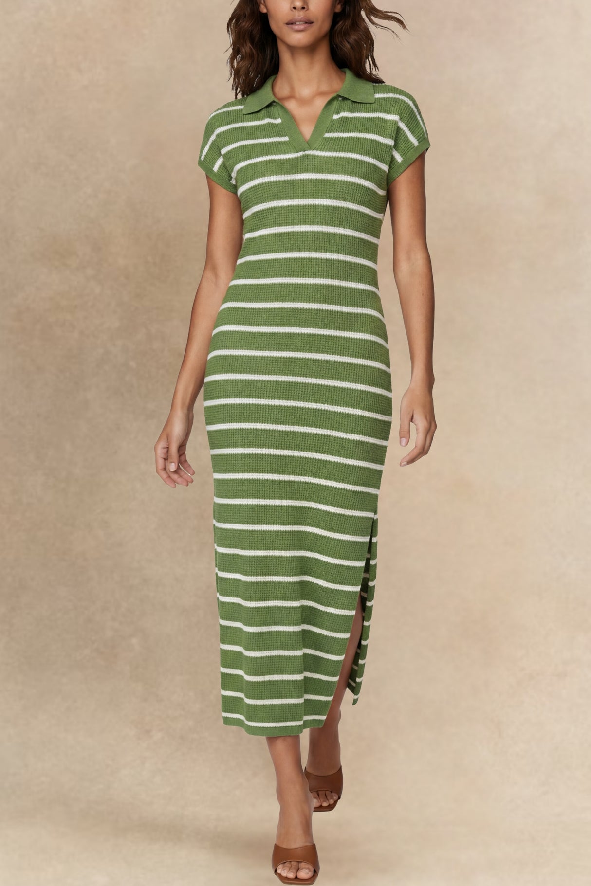 Avery Robe Midi Fendue Maille Rayée