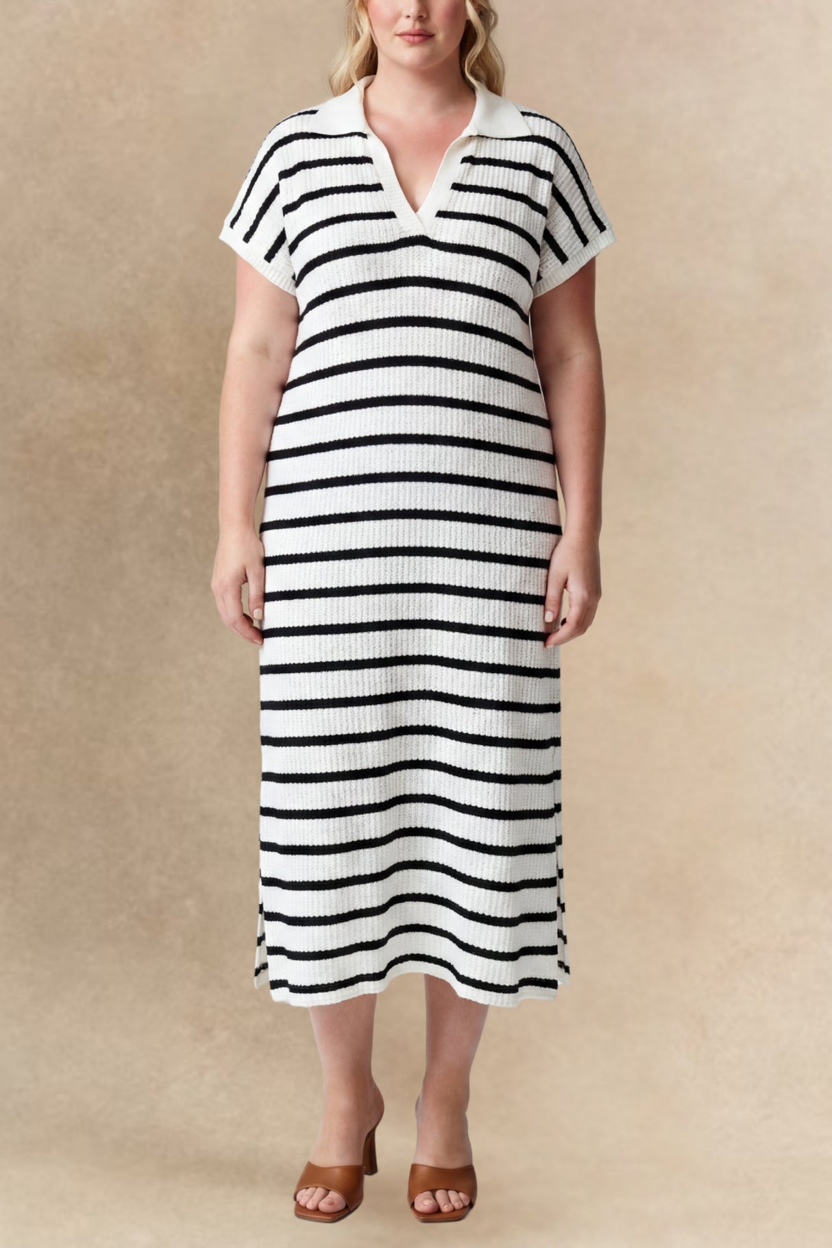 Avery Robe Midi Fendue Maille Rayée