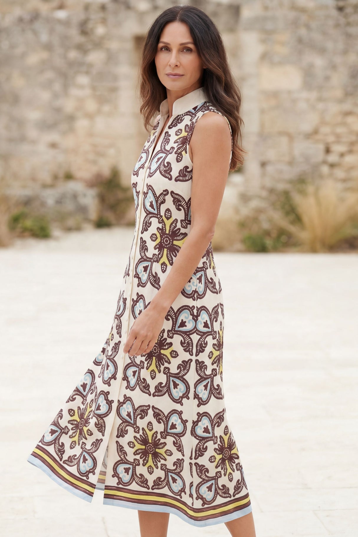 Barbara Robe Sans Manches Boutonnée Imprimé