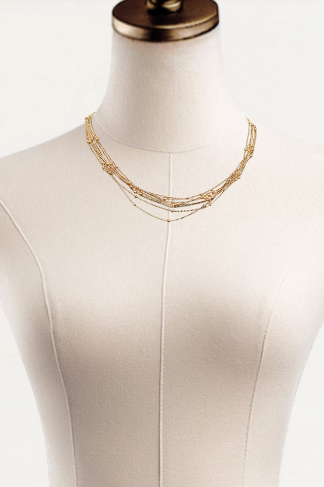 Beaded Multi Strand Necklace - Gold Layered Statement