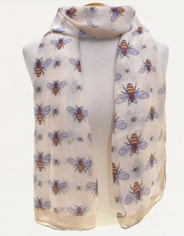 Bee Print Lightweight Scarf Beige