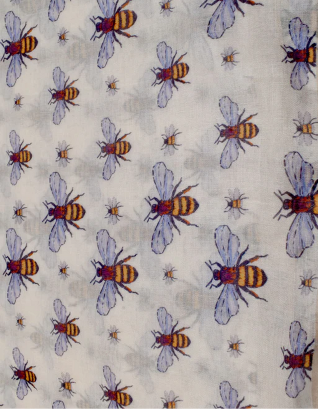 Bee Print Lightweight Scarf Beige