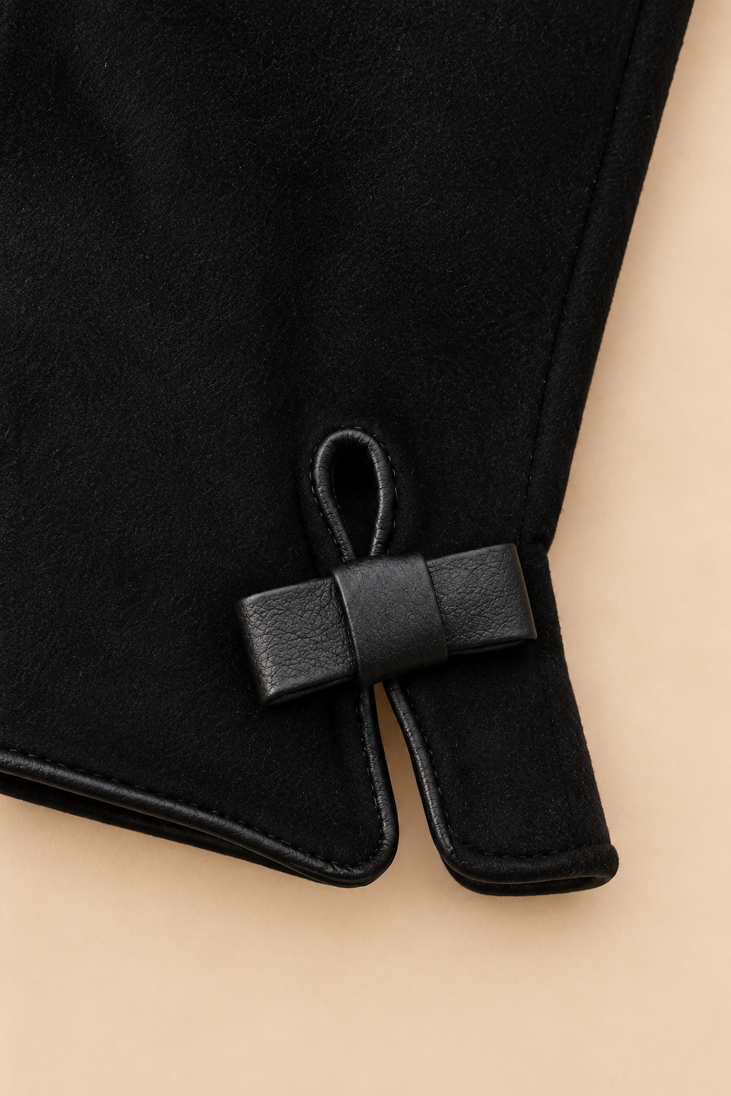Gants D’hiver Noirs Ouverture Index Nœud Décoratif