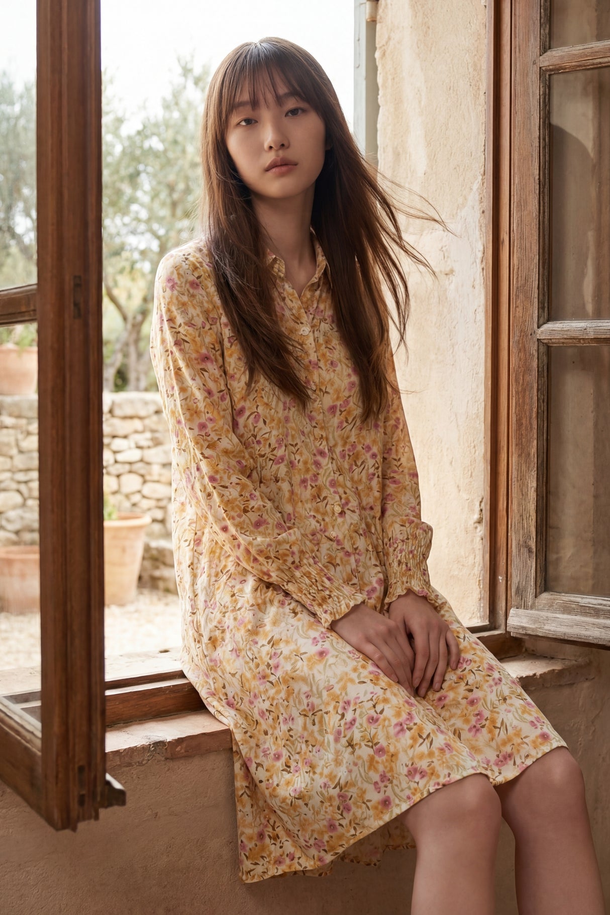Charlie Robe Manches Longues Florales Smockés