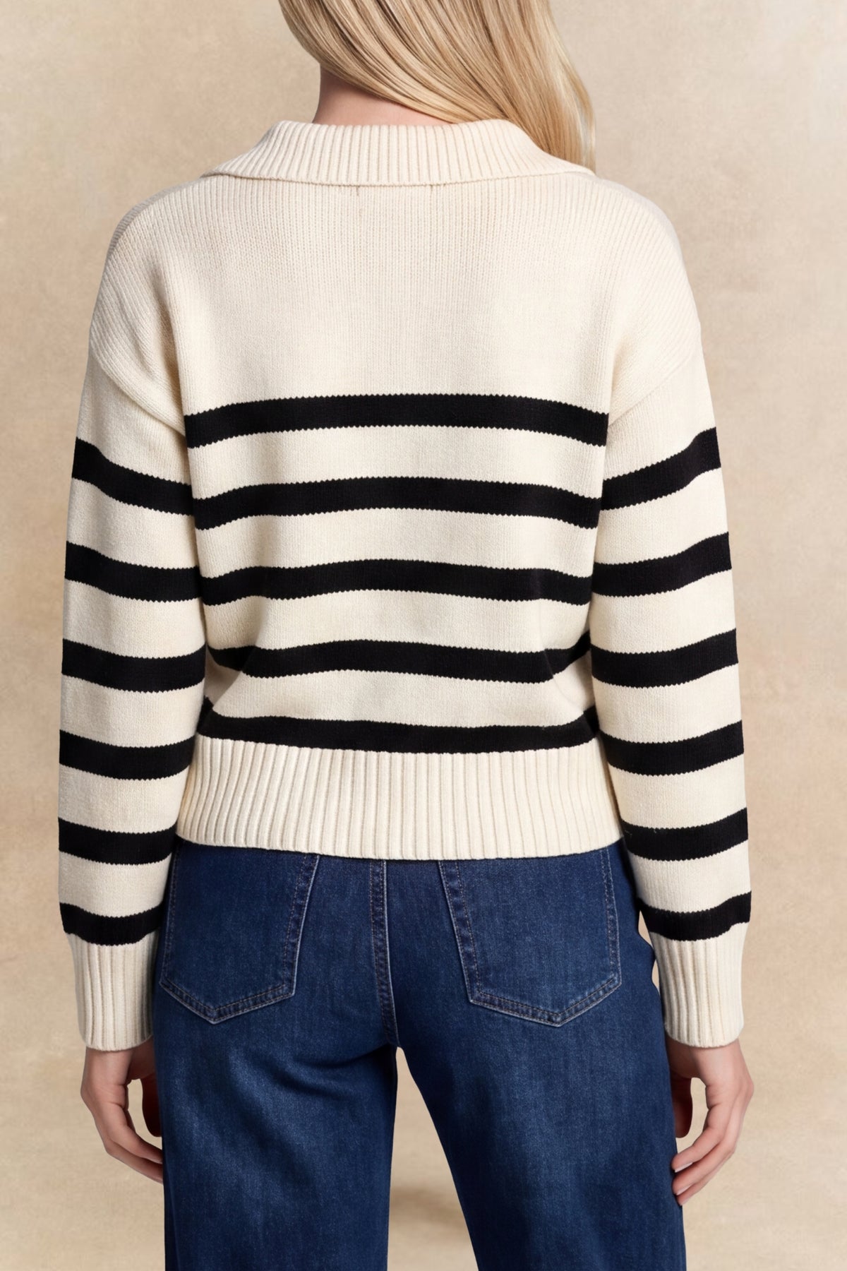 Charlotte Striped Polo Collar Knit Sweater
