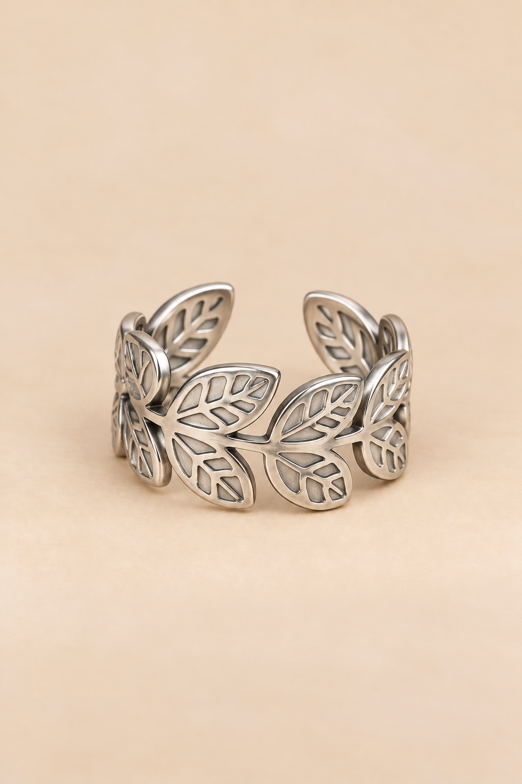 Silver-Tone Leaf Open Ring
