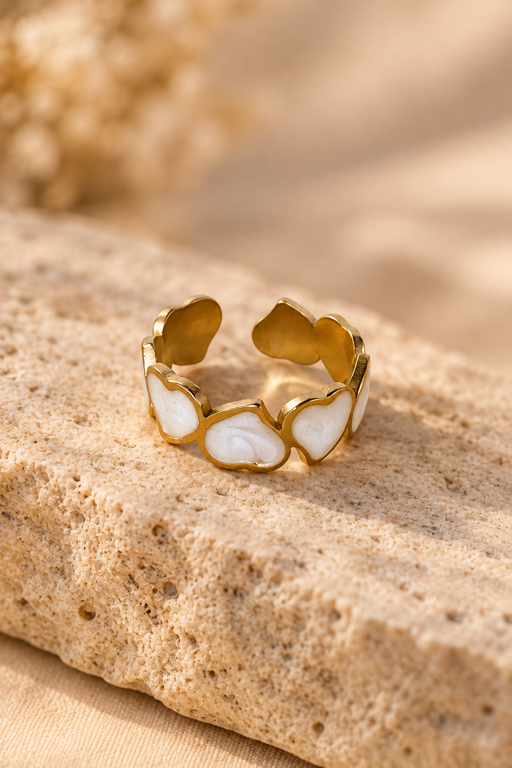 Bague Cœurs Blancs Et Dorés