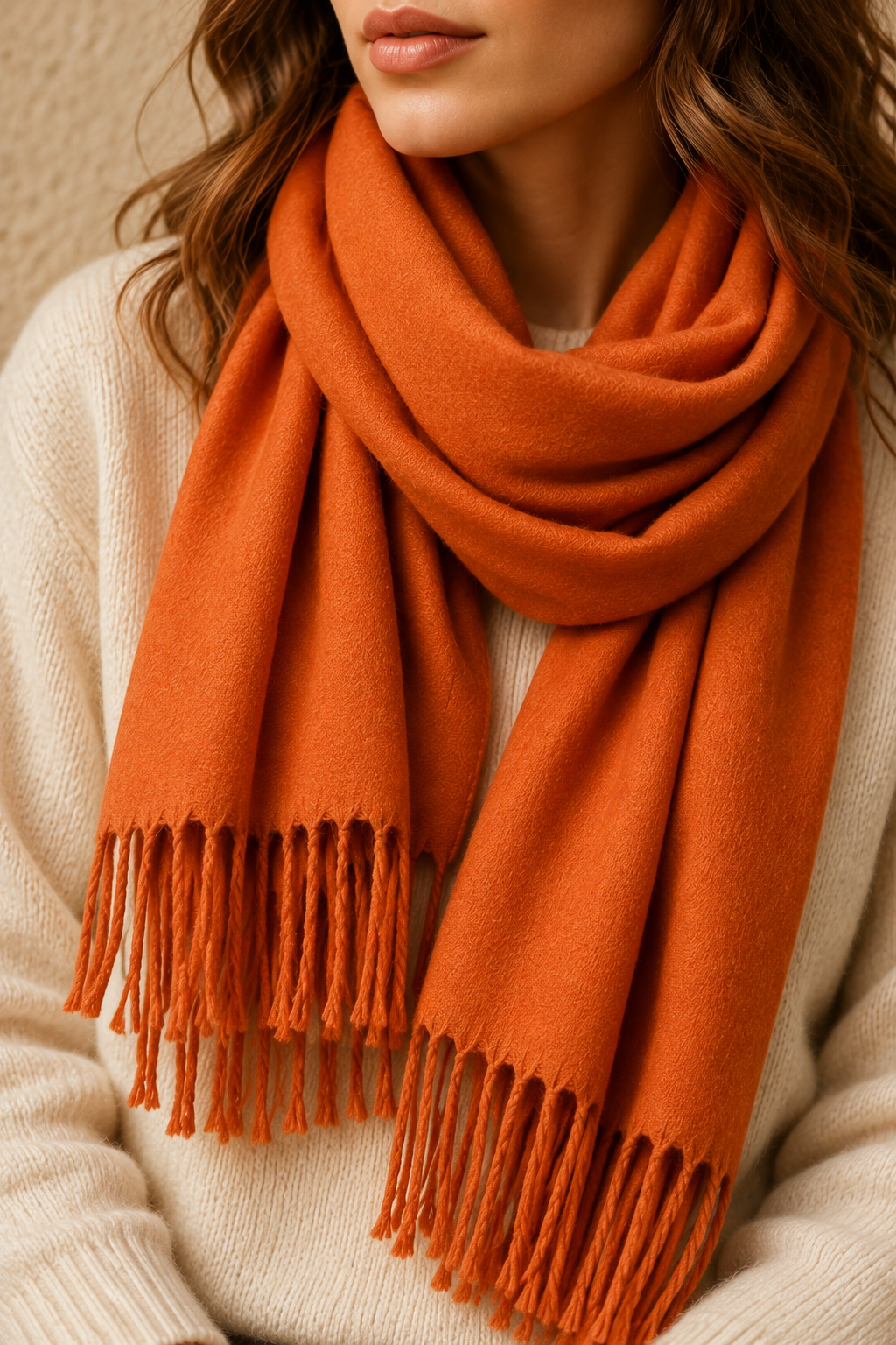 Orange Fringe Scarf