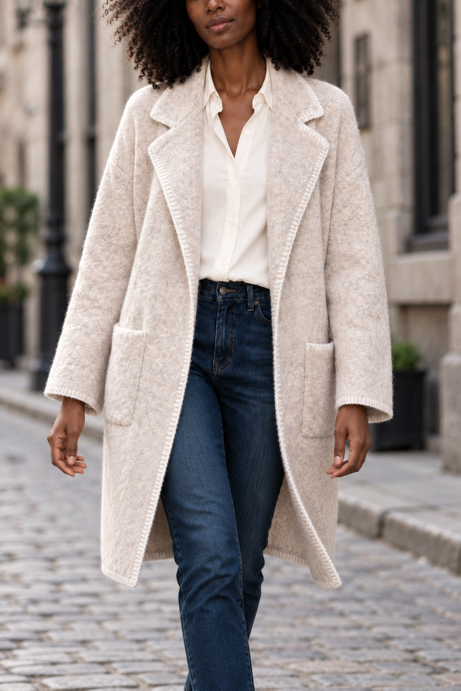 Solana Veste Cardigan Tricot Coutures Contrastées Poches Femme