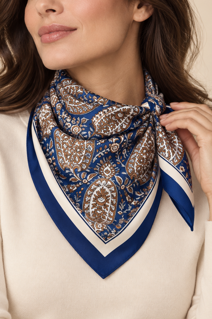 Floral Paisley Square Scarf Navy