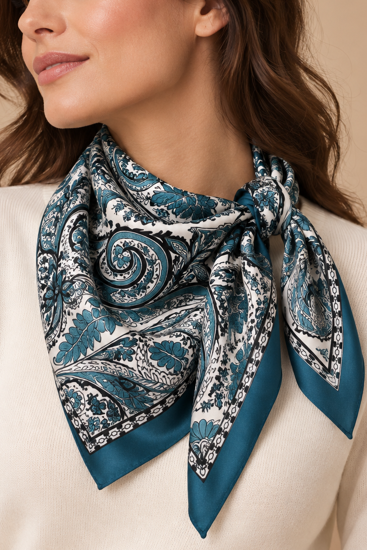 Ornamental Paisley Square Scarf Teal