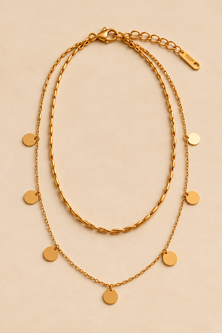 Gold-Tone Double-Layer Disc Necklace