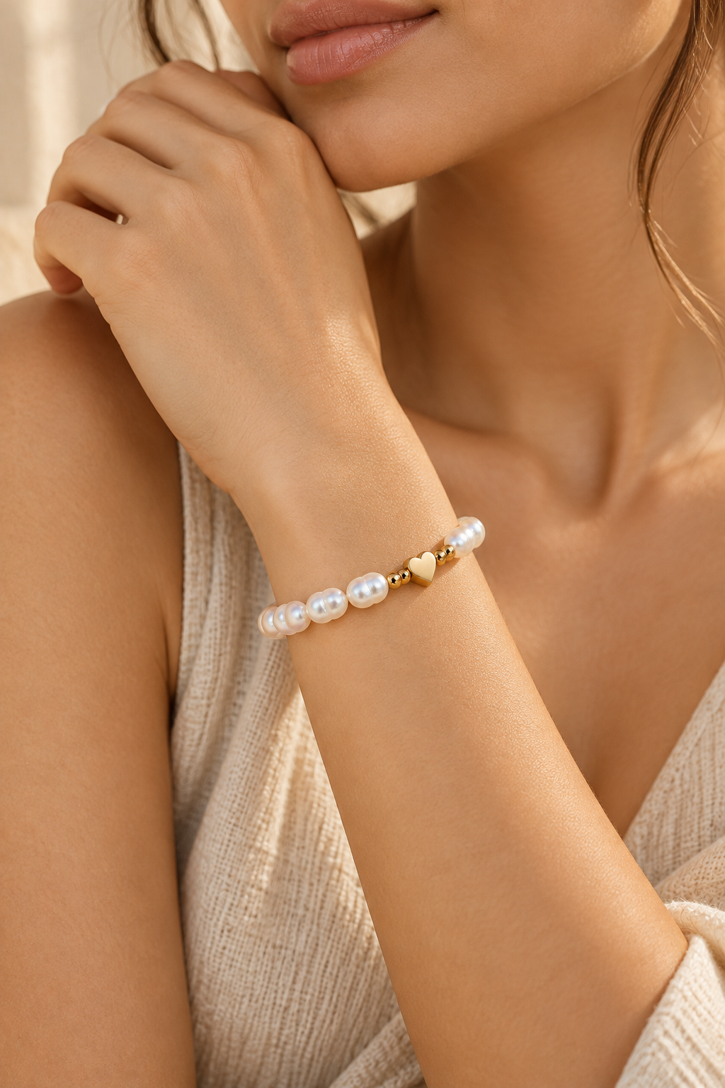 Heart Imitation Pearl Bracelet