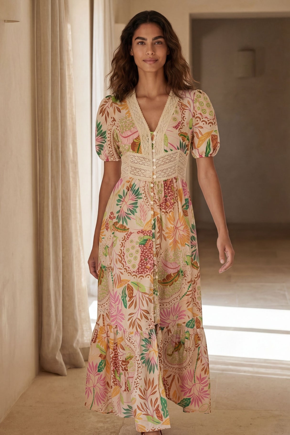 Chloe Robe Imprimé Floral Bordure Dentelle