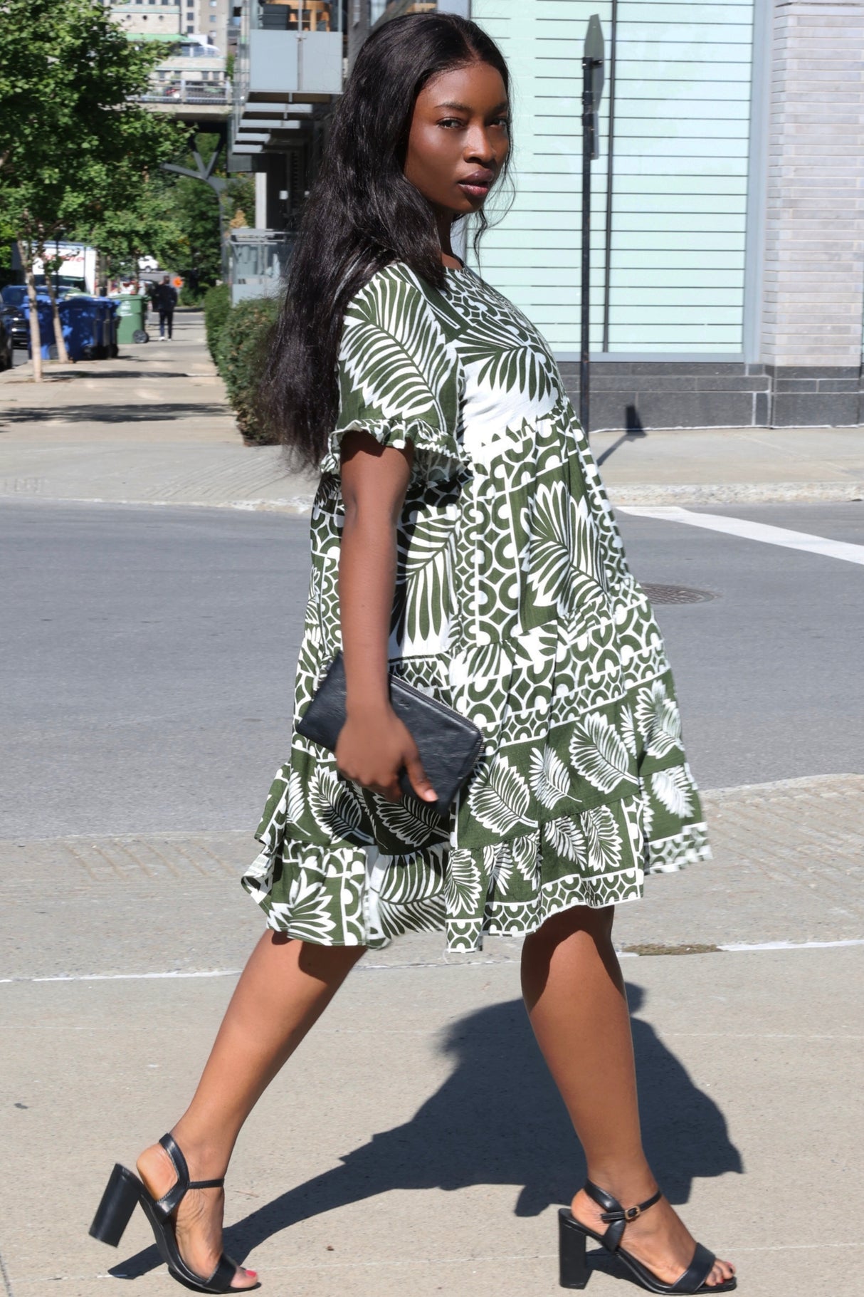 PRE-SALE | Clara White Dress Green Tropical