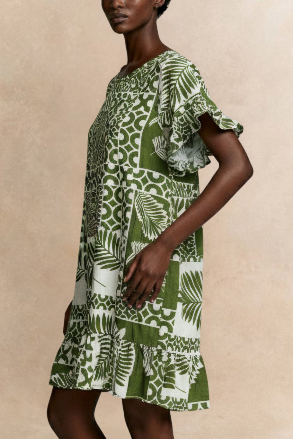 PRE-SALE | Clara White Dress Green Tropical