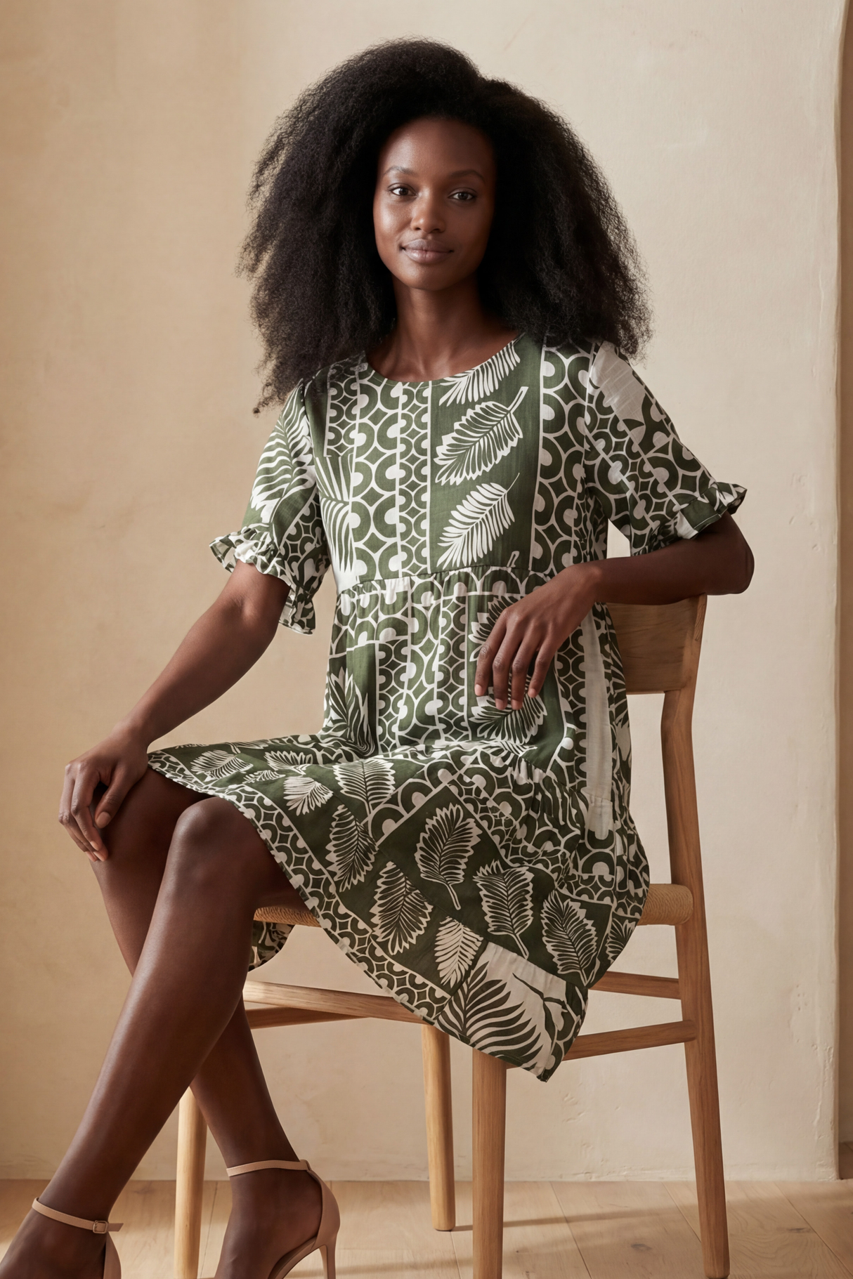 Clara Robe Ample Trapeze Tropical Vert
