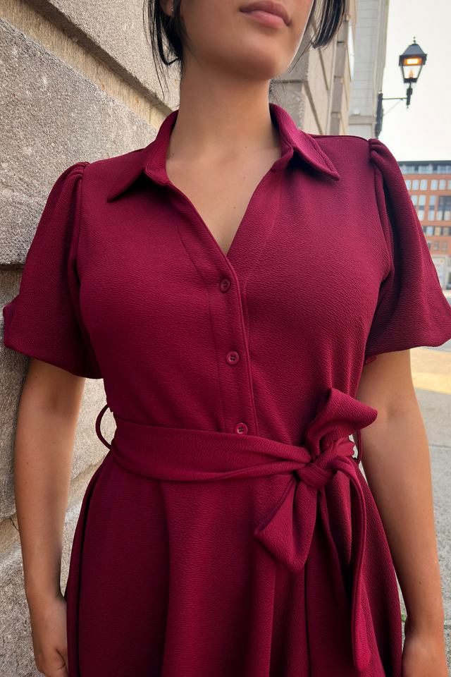 Coralie Tie-Waist Fit-and-Flare Dress with Bell Sleeves