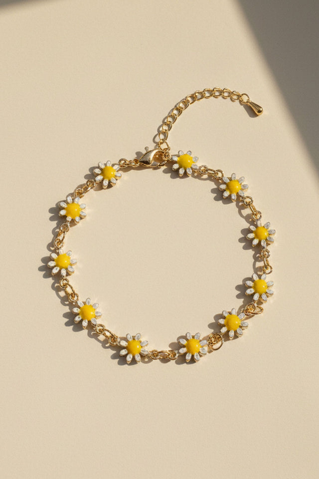Bracelet chaîne à fleurs marguerites en ton or